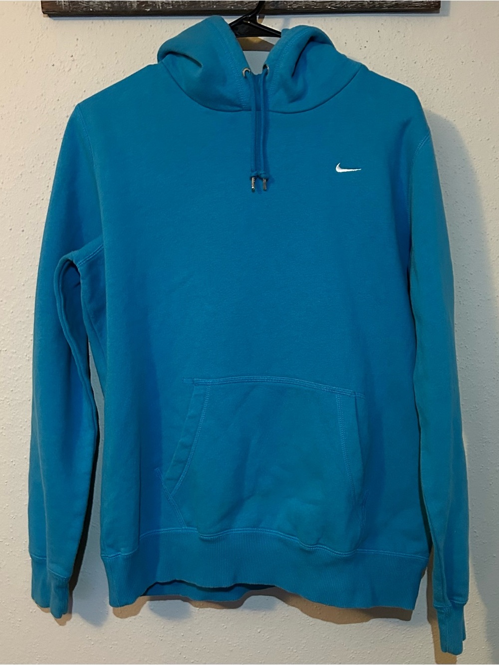Nike Embroidered Mini Swoosh Hoodie Blue Pullover XL Vintage Style